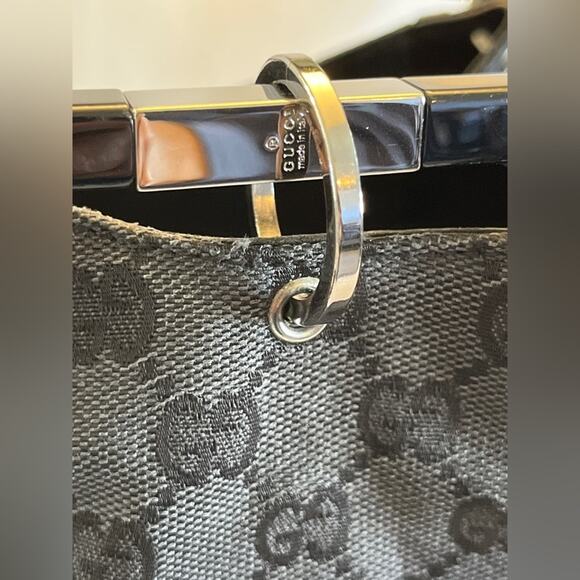 Gucci GG Monogram Bucket Bag Black Resin Ring Handles Vintage Frida Giannini - Picture 5 of 16